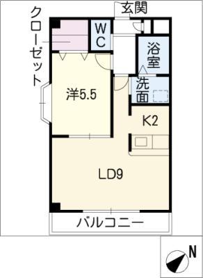 ソレールヤマグチ(1LDK/2階)の間取り写真