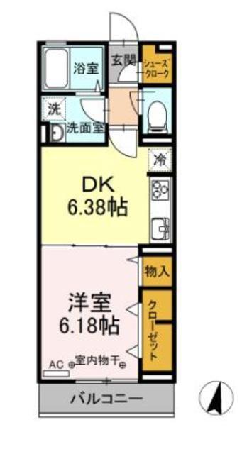 ロード花みずき(1DK/3階)の間取り写真