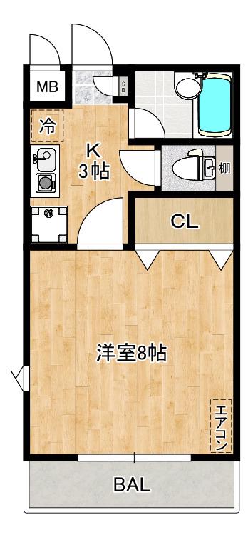 ブリリアンス(1K/3階)の間取り写真