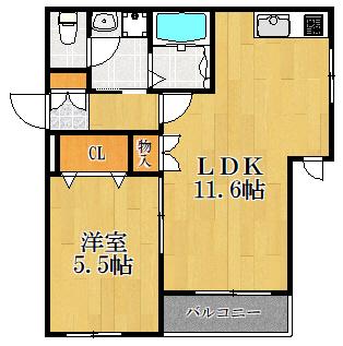 リヴェール(1LDK/2階)の間取り写真