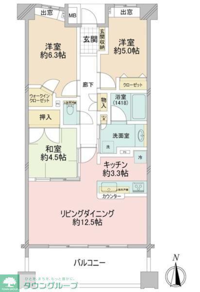 ライオンズ田無ウエストプレイス(3LDK/4階)の間取り写真
