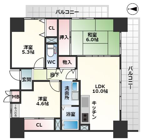 デイブレイク城東(3LDK/9階)の間取り写真