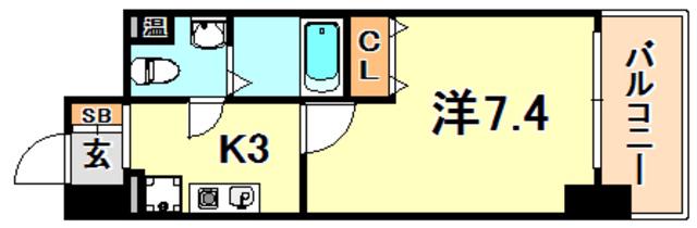ベルトピア門口(1K/5階)の間取り写真