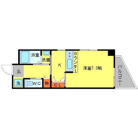 マンションクォーレ(1K/6階)の間取り写真