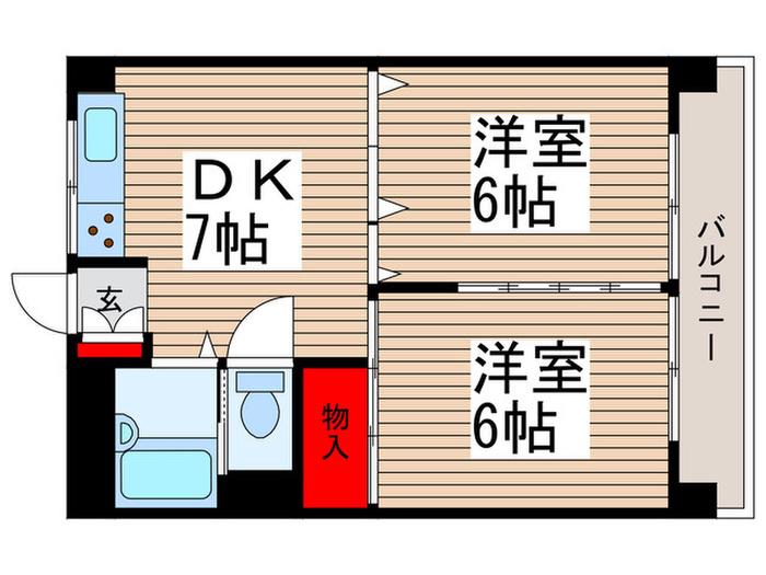 松戸グリーンコーポ(2DK/5階)の間取り写真