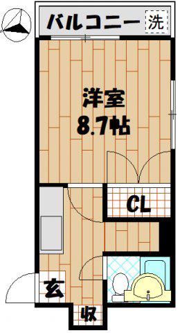 ジュネス大倉山(1K/2階)の間取り写真
