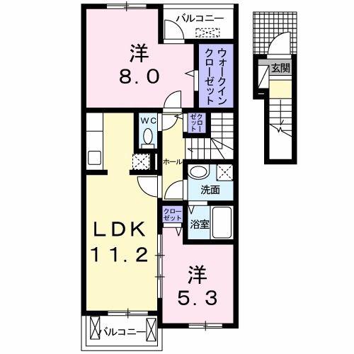 フェアステージ羽鳥野B(2LDK/2階)の間取り写真
