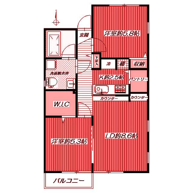アビタシオンM堀之内H棟(2LDK/2階)の間取り写真