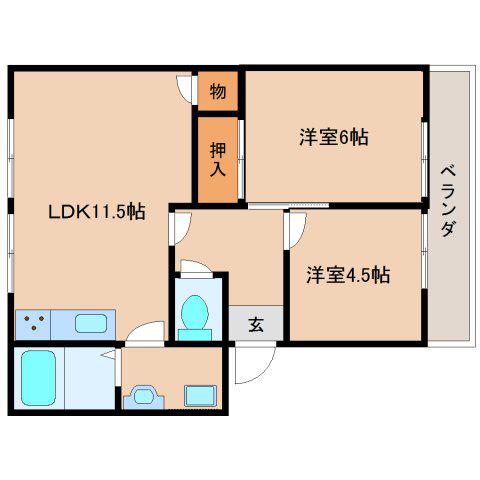 プチ・フレグランス(2LDK/1階)の間取り写真