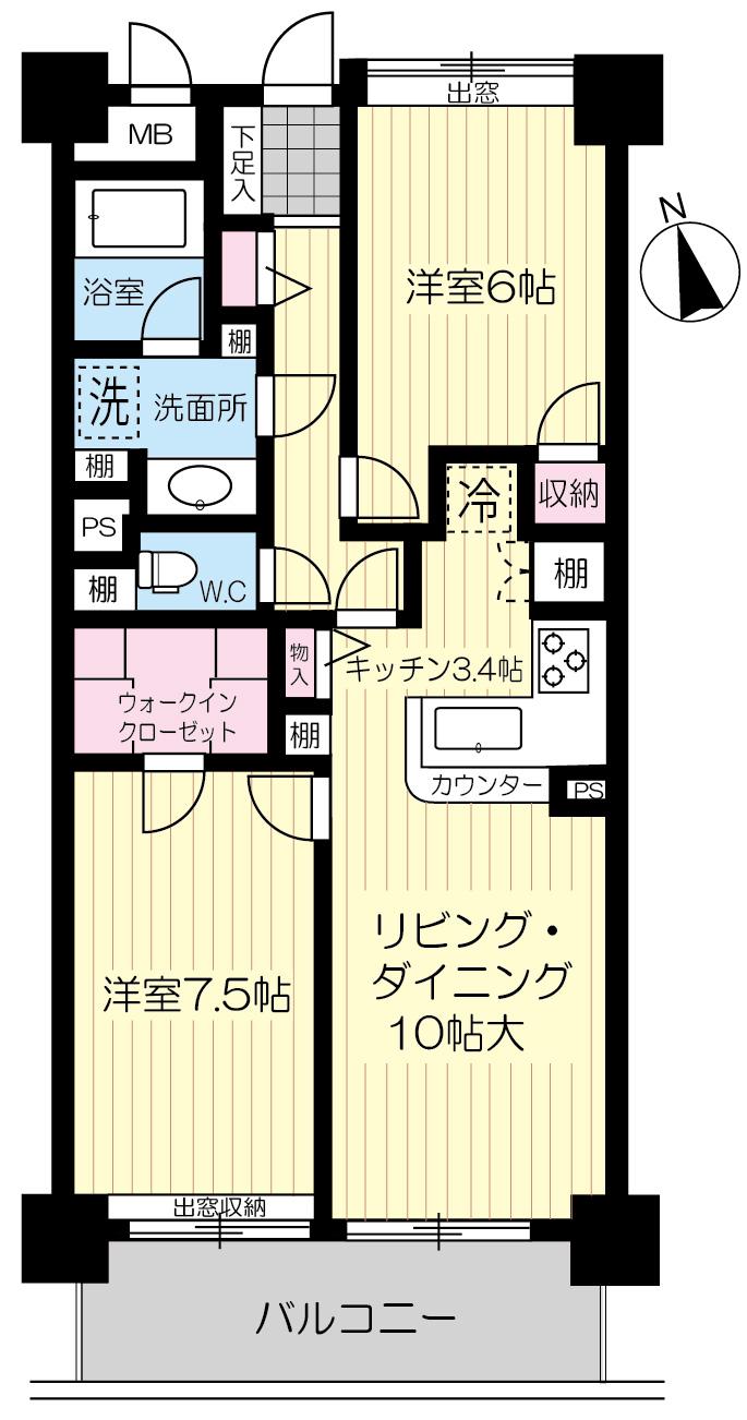 グランドパレス花京院(2SLDK/12階)の間取り写真