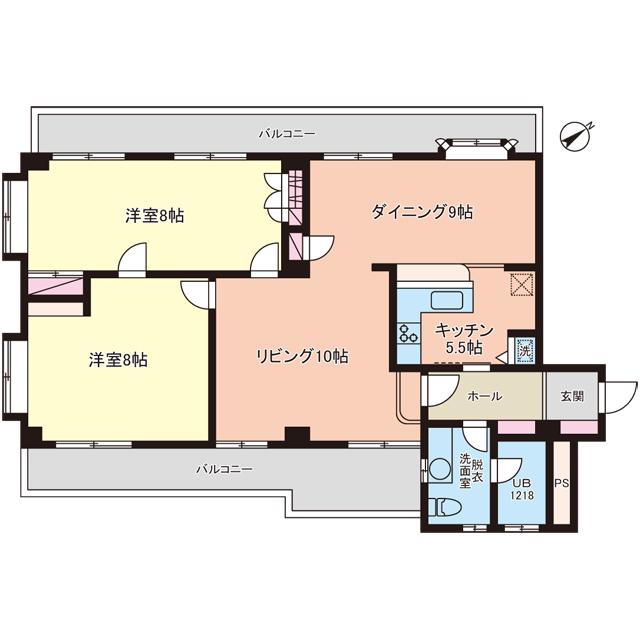 天王町ビル(2LDK/5階)の間取り写真