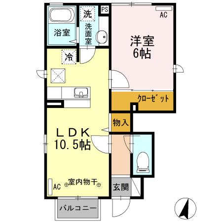 ウェルス(1LDK/1階)の間取り写真