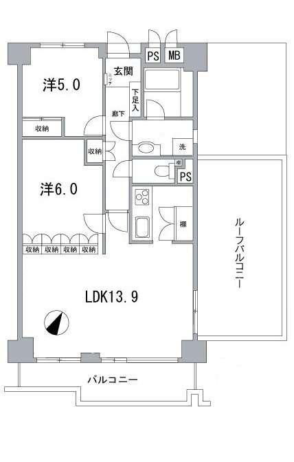 アイビハイツ南品川(2LDK/12階)の間取り写真