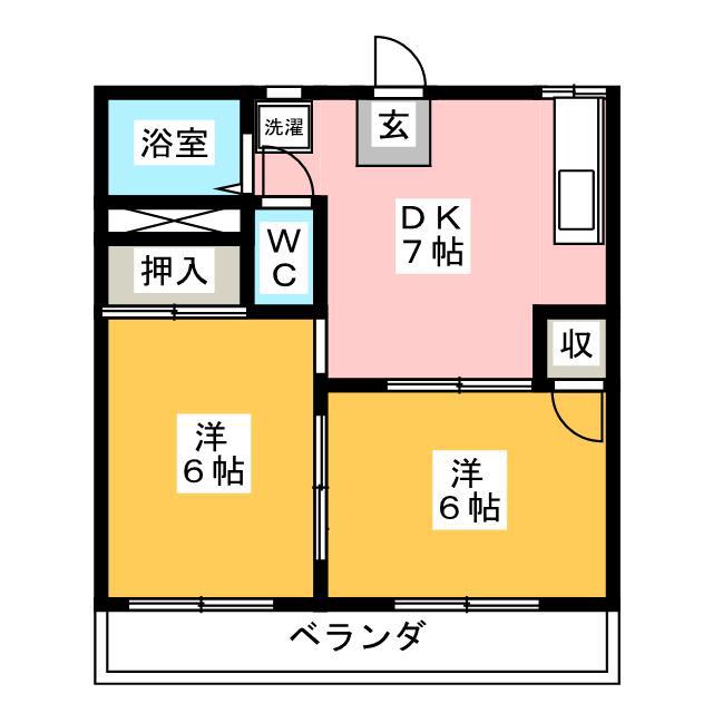 南浦和グリーンライフ(2DK/2階)の間取り写真