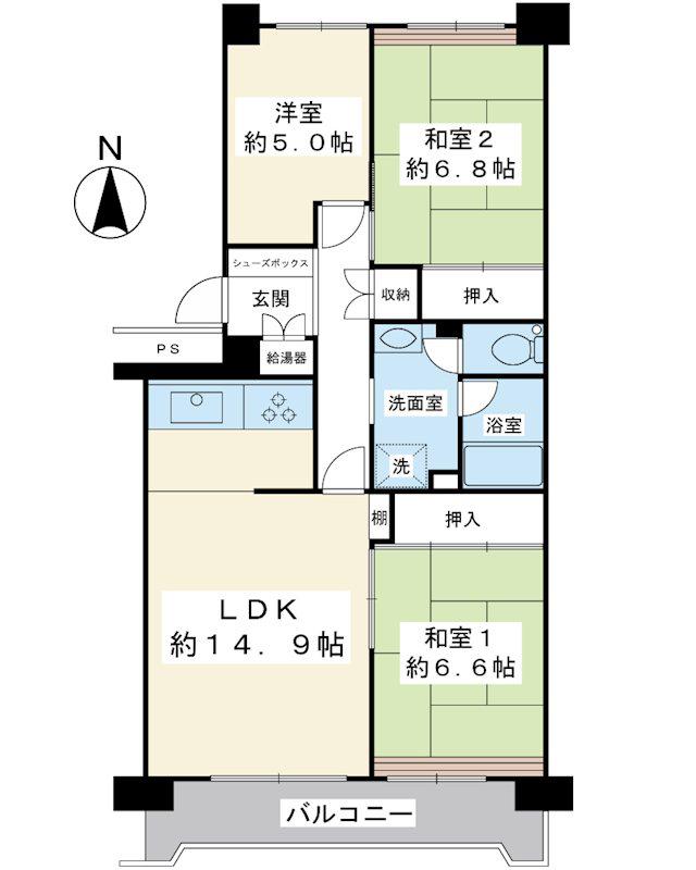 入船西エステート1号棟(3LDK/1階)の間取り写真