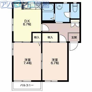ぴゅあ ぐり-んべーる A(2DK/1階)の間取り写真