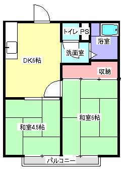 ハイホーム鈴木B(2DK/2階)の間取り写真