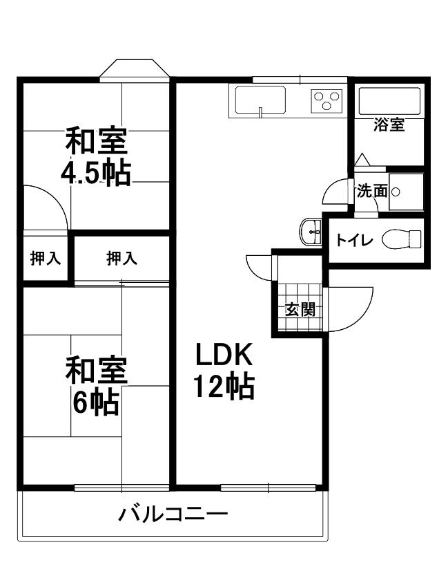 コーポみやもとA棟(2LDK/1階)の間取り写真
