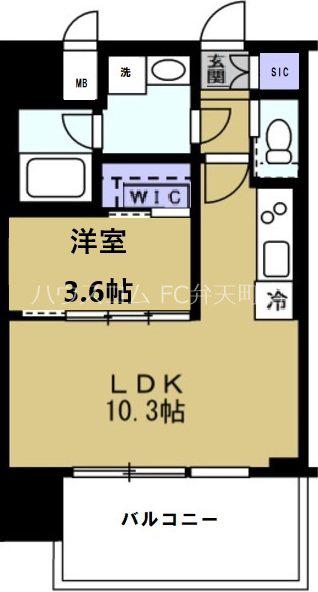 プレジオ弁天町EURO(1LDK/10階)の間取り写真