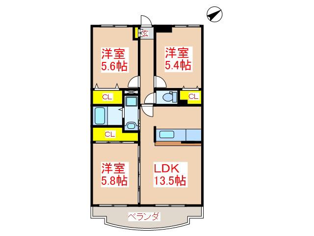 エミネンス見次(3LDK/3階)の間取り写真