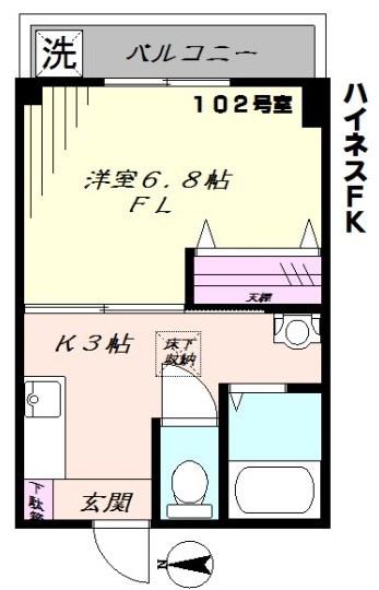 ハイネスFK(1K/1階)の間取り写真