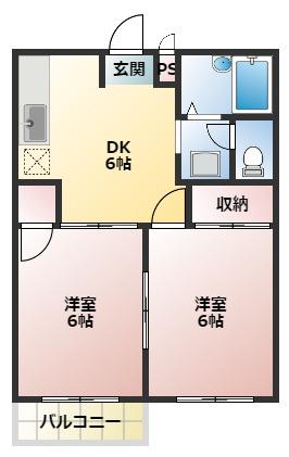 ニューハイツ茂手木(2DK/2階)の間取り写真