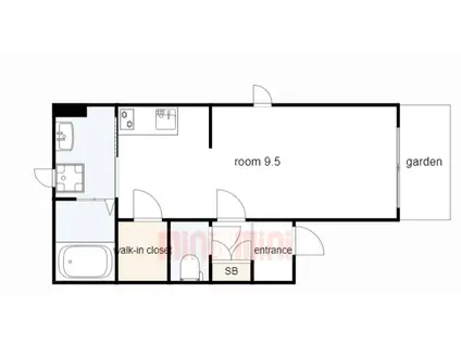 シュヴァル(ワンルーム/1階)の間取り写真