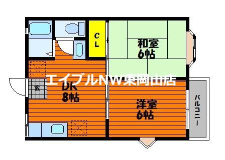シャトレイーストB(2DK/1階)の間取り写真