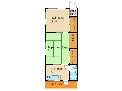 ハイツ明南荘(2K/2階)の間取り写真