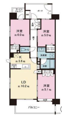 レーベンリヴァーレ東日暮里(3LDK/5階)の間取り写真
