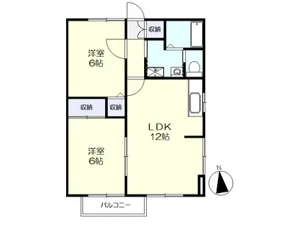 リーフハイム蛇田 壱番館(2LDK/1階)の間取り写真