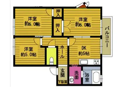 ファミール由布(3K/2階)の間取り写真