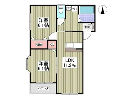 ハーヴェスト玉村(2LDK/2階)の間取り写真