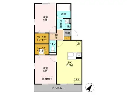 ラ・フォンテ嵯峨(2LDK/1階)の間取り写真