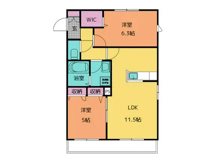 ミューベル ラビアン A棟(2LDK/3階)の間取り写真