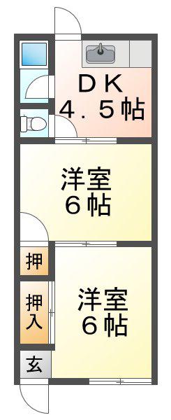 賀茂川荘(2DK/2階)の間取り写真