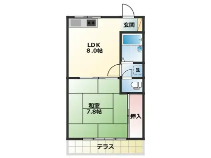 やよい荘A棟(1LDK/2階)の間取り写真