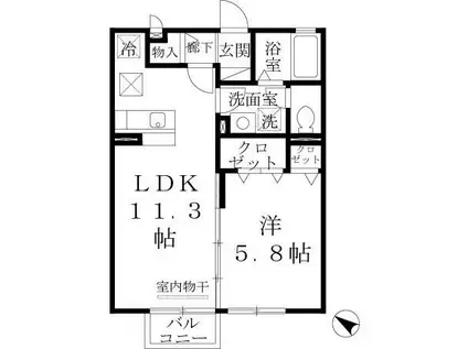 コンフォール・ヴィラ C棟(1LDK/1階)の間取り写真