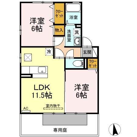 ディアコート(2LDK/1階)の間取り写真
