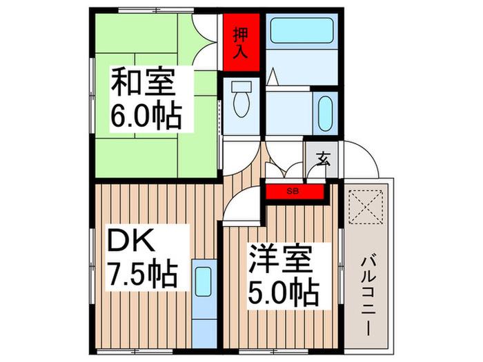 ハイツ碧い鳥(2DK/3階)の間取り写真