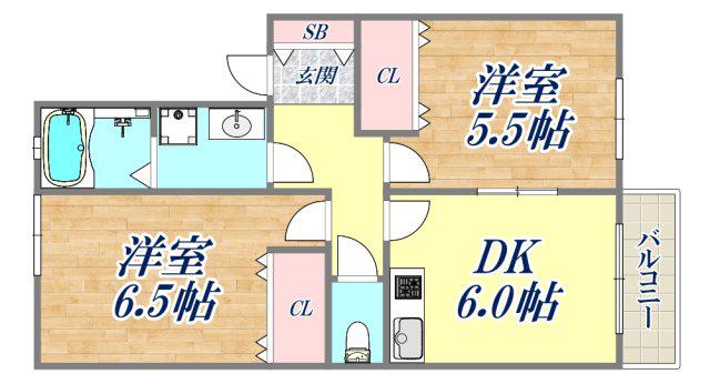 紅葉ヶ丘フォーテックⅡ(2DK/2階)の間取り写真