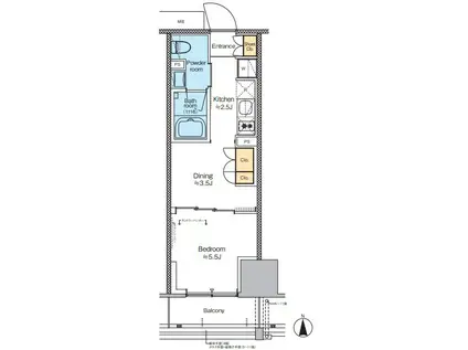 プラウドフラット四谷三丁目(1DK/6階)の間取り写真