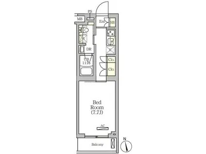 アークマーク南品川(1K/2階)の間取り写真