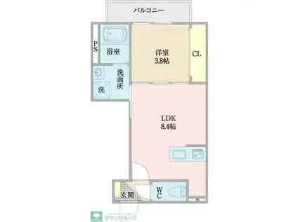 グランディール高畑(1LDK/3階)の間取り写真