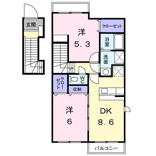 プランタンフルールA(2DK/2階)の間取り写真