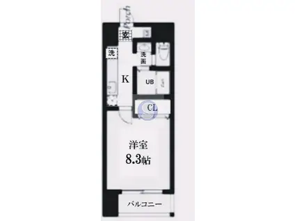 ハウスセゾン四条通(1K/9階)の間取り写真