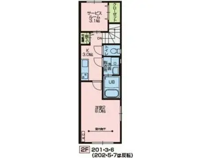 MAISON DE HIBOU D(1SK/2階)の間取り写真