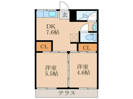 TRIDEC1-3(2DK/1階)の間取り写真