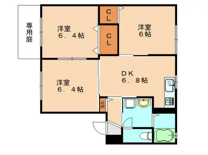 レジデンスINN C棟 (2LDK/1階)の間取り写真