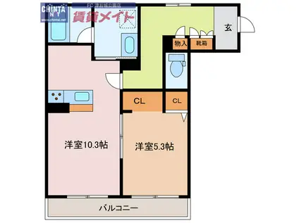 シャーメゾン 栄町(1LDK/2階)の間取り写真